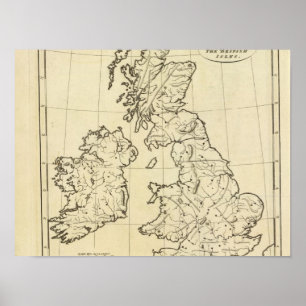 イギリス諸島の輪郭の地図 ポスター