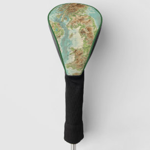 イギリス諸島のbathyorographical地図 ゴルフヘッドカバー