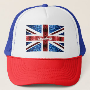 イギリス赤い青のスパークルグリッター名前をカスタムする キャップ