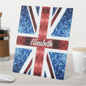 イギリス赤い青のスパークルグリッター名前をカスタムする 台座サイン (インサイチュ)