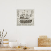 イギリス軍艦イラストレーション、1728年。ヴィンテージ ポスター (キッチン)