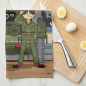 イギリス陸軍の兵士およびタンク場面タオル キッチンタオル (四つ折り)