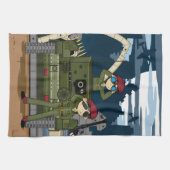 イギリス陸軍の兵士およびタンク場面タオル キッチンタオル (横)
