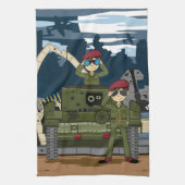イギリス陸軍の兵士およびタンク場面タオル キッチンタオル (縦)
