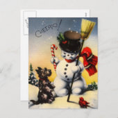 イギリス雪だるまとスコティ・ドッグことわざ「チアオ!」 シーズンポストカード (正面/裏面)