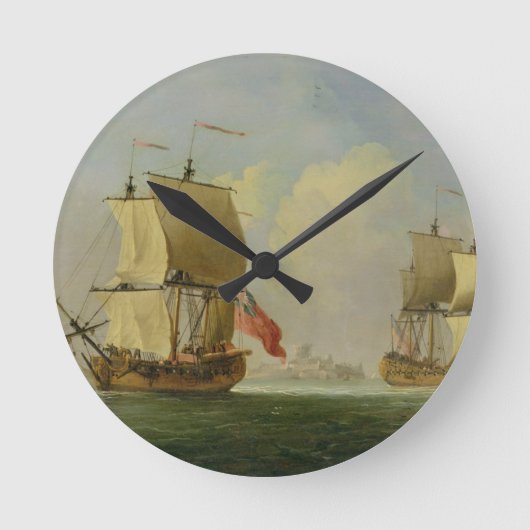 イギリス風のスループとフリゲート艦 ラウンド壁時計 (正面)