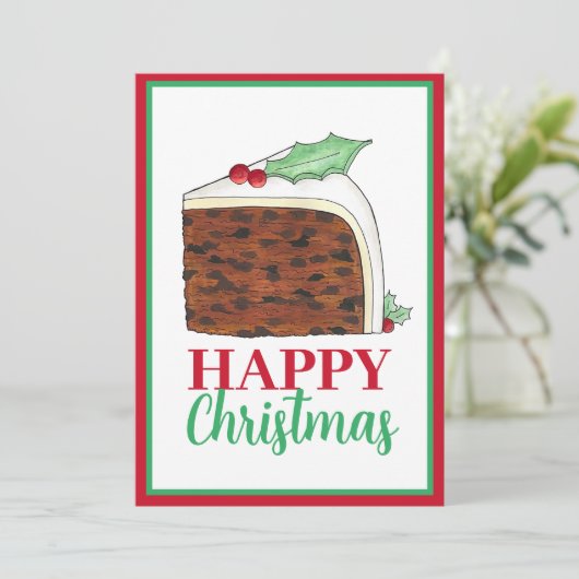 イギリス風ホームメイドクリスマスケーキの幸せなひと切れ シーズンカード (スタンド正面)