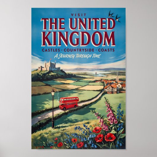イギリス風景イラスト旅行アート ポスター (正面)