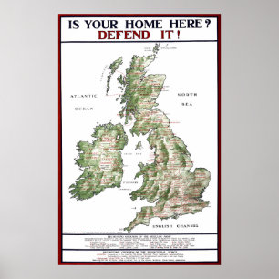 イギリス1915年の第1次世界大戦戦争の地図 ポスター