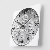 "イギリス5p硬貨"のデザインの柱時計 スクエア壁時計 (傾斜)