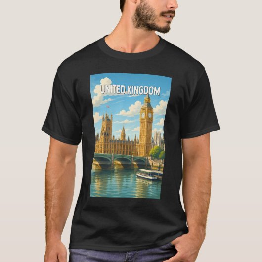 イギリス イラスト 旅行 アート ヴィンテージ Tシャツ (正面)