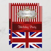 イギリス イングランド フラッグ パーティー ご招待 赤 白 青 V2 招待状 (正面/裏面)