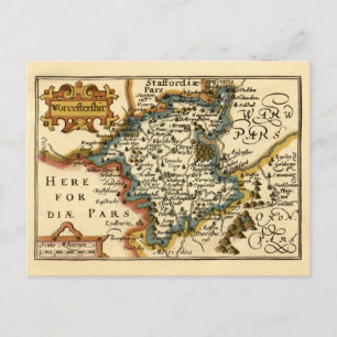 イギリス，ウォスターシャー州地図 ポストカード