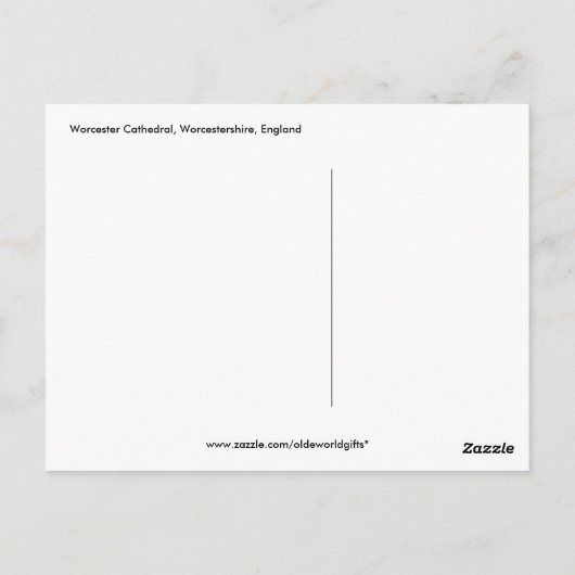 イギリス，ウースターシャー州，ワーチェスター大聖堂 ポストカード (裏面)