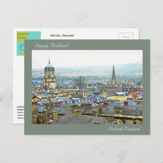 イギリス、オックスフォードの屋根の上から見た、単純に鮮明な ポストカード (正面/裏面)