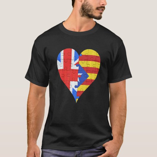 イギリス カタルーニャ州旗 ハート Tシャツ (正面)