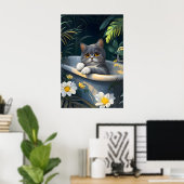 イギリス+ショートヘアの風呂ポスター ねこ おもしろい ポスター (ホームオフィス)