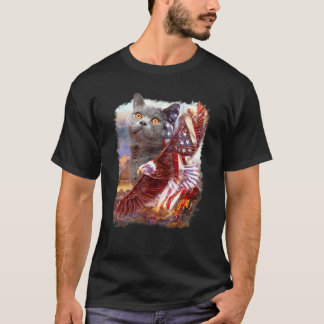 イギリス+ショートヘア+イーグル+アメリカ国旗+7月4日 Tシャツ