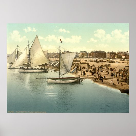 イギリス、ノーフォーク、ヤルマスからヨットが出発 ポスター (正面)