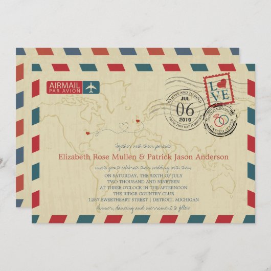 イギリス/ミシガンUSA航空便 | ウェディング 招待状 (正面/裏面)