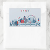 イギリス，ロンドン |赤、白、青のスカイライン 長方形シール (バッグ)