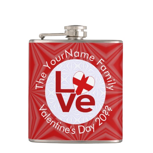 イギリス 赤い LOVE 旗 オーダーメイド フラスク (正面)