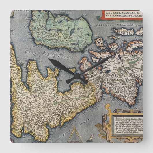 イギリス| 1587年の地図 スクエア壁時計 (正面)