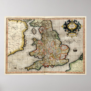 イギリス(1596年)のヴィンテージの地図 ポスター