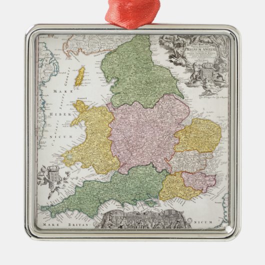 イギリス| 1760年の地図 メタルオーナメント (正面)