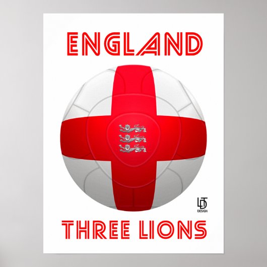 イギリス – Three Lions Football ポスター (正面)