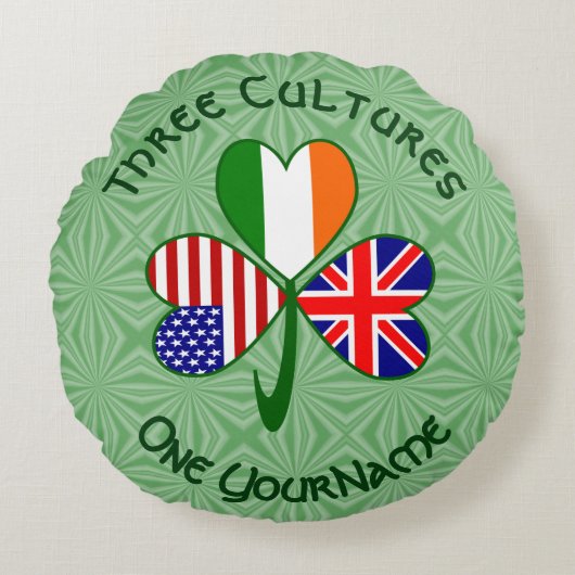 イギリスIreland USA Flags Shamrock パーソナライズされた ラウンドクッション (正面)