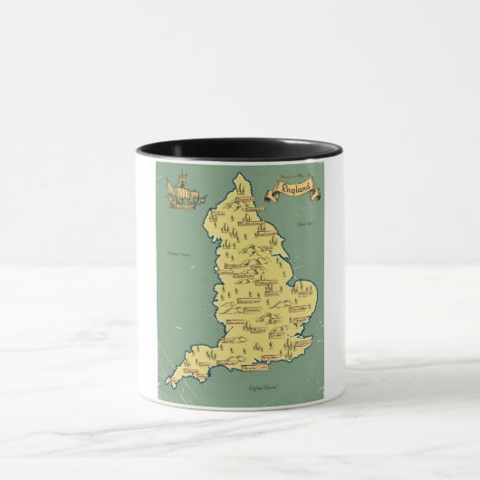 イギリ図解入りの、写真付きのスの旅行地図 マグカップ (中央)