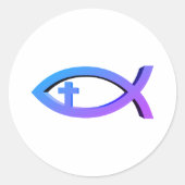 イクサス |十字架の十字架とクリスチャンの魚のシンボル ラウンドシール (正面)