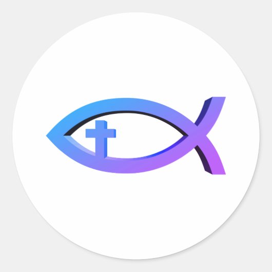 イクサス |十字架の十字架とクリスチャンの魚のシンボル ラウンドシール (正面)