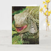 イグアナおもしろい誕生日 カード (黄色い花)