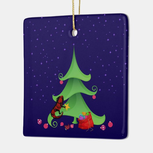 *イグアナお洒落オ・クリスマスツリー セラミックオーナメント (左)