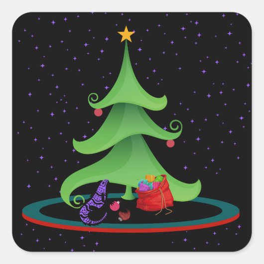 イグアナお洒落オOhクリスマスツリースターオントップ スクエアシール (正面)