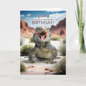 イグアナがお誕生日おめでとう 爬虫類 ユーモア カード (正面)