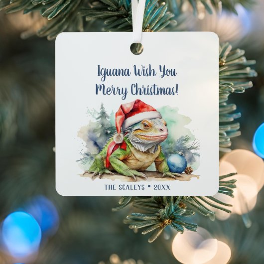 イグアナがメリークリスマスを願っています メタルオーナメント