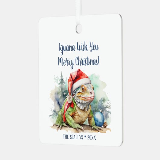イグアナが聖降誕祭お目出とう メタルオーナメント (正面左)