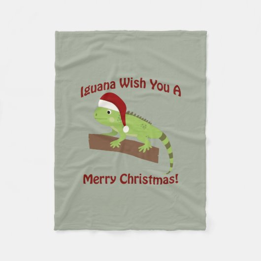 イグアナが聖降誕祭お目出度う フリースブランケット (正面)