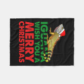 イグアナのクリスマスが楽しいイグアナおもしろいを フリースブランケット (正面(横))