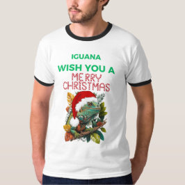 イグアナのメリークリスマスを祈る Tシャツ