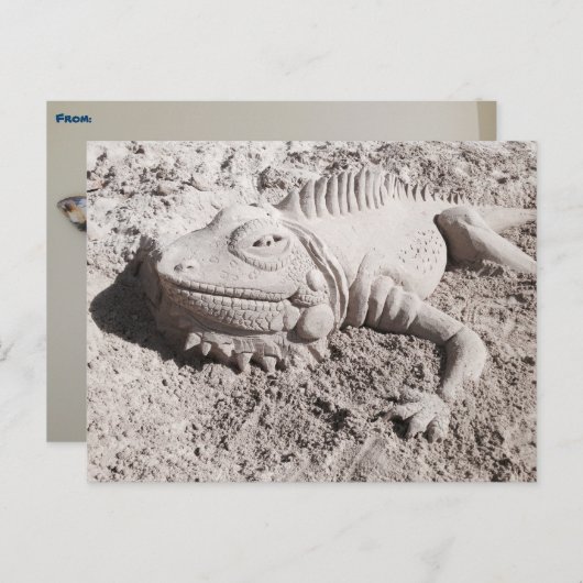 イグアナの砂の彫刻の郵便はがき ポストカード (正面/裏面)