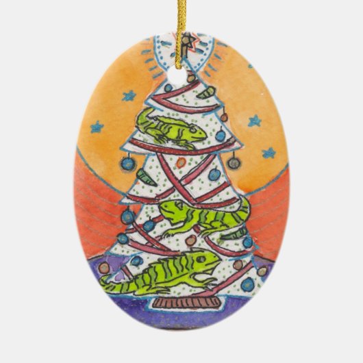 イグアナの願いメリークリスマスのオーナメント セラミックオーナメント (正面)