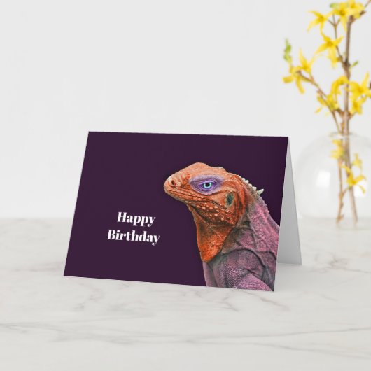 イグアナオレンジフォト誕生日 カード (黄色い花)