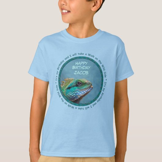 イグアナカラフル誕生日 Tシャツ (正面)