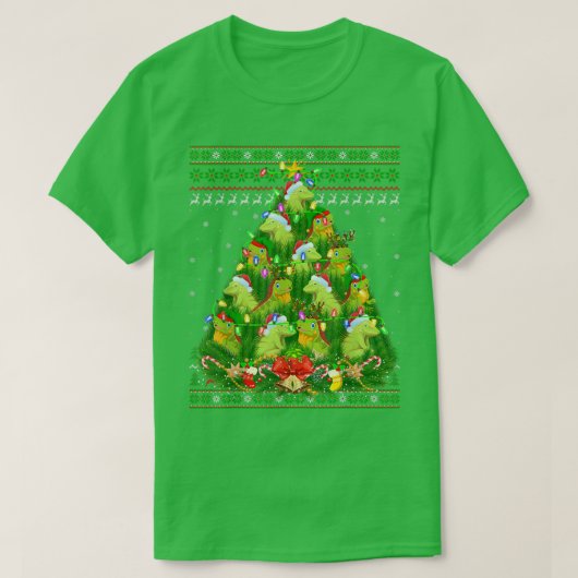 イグアナクリスマス照明ツリーサンタイグアナ醜いキリスト Tシャツ (デザイン正面)