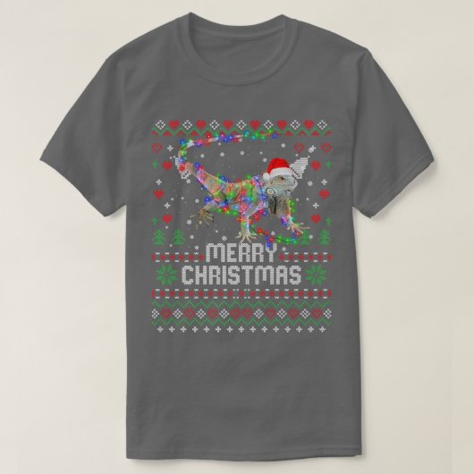 イグアナスサンタハットアニマルクリスマスツリーライツホール Tシャツ (デザイン正面)