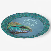 イグアナハッピーバースデーグリーンブルーティール(緑がかった色) ペーパープレート (アングル)